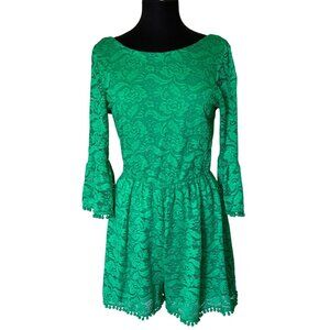 GB Brand Green Lace Romper Shorts High-Rise Polyester Blend Junior's Size L-READ